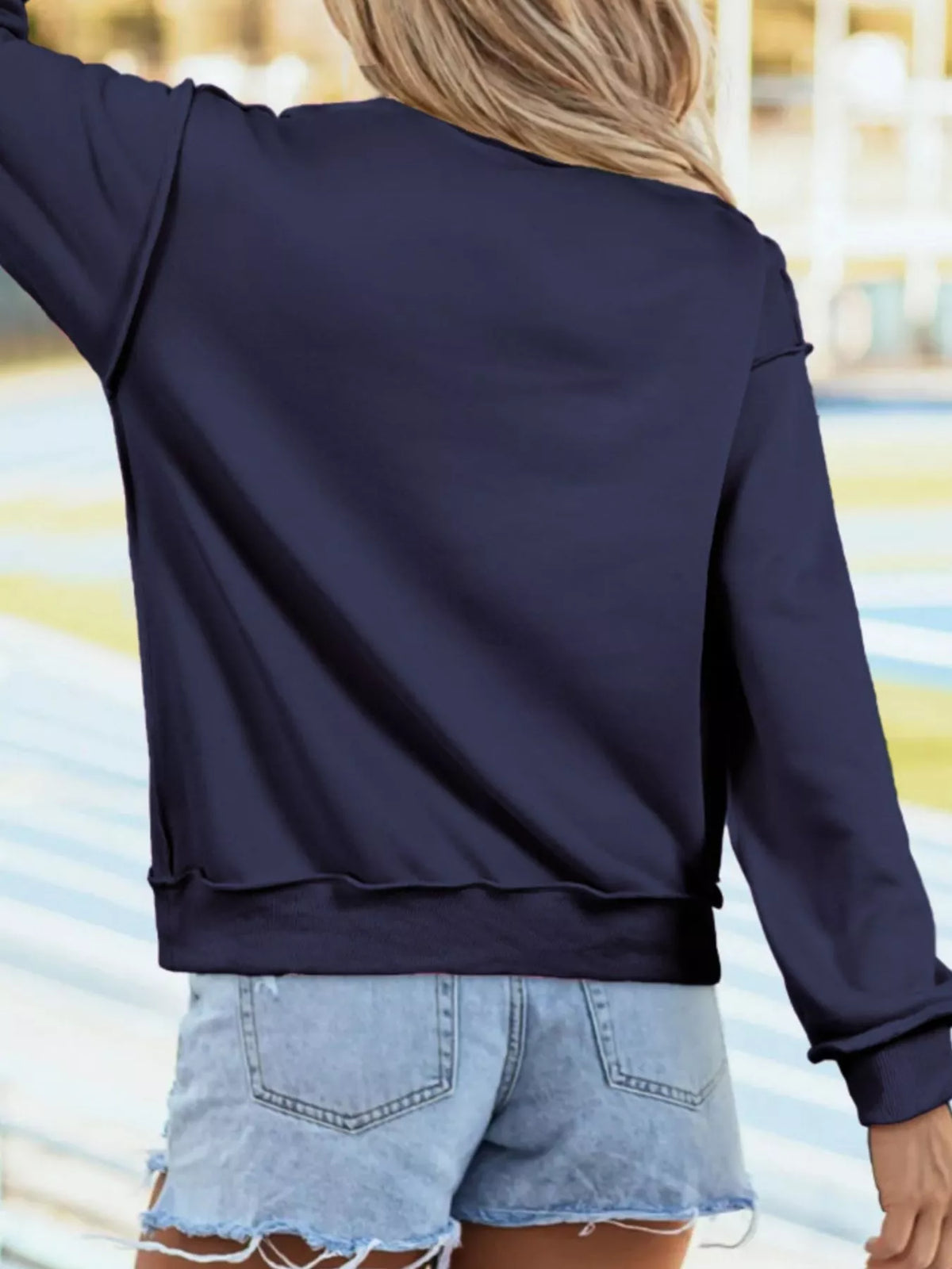 Mock Neck Exposed Seam Long Sleeve Sweatshirt - Lilixa.store