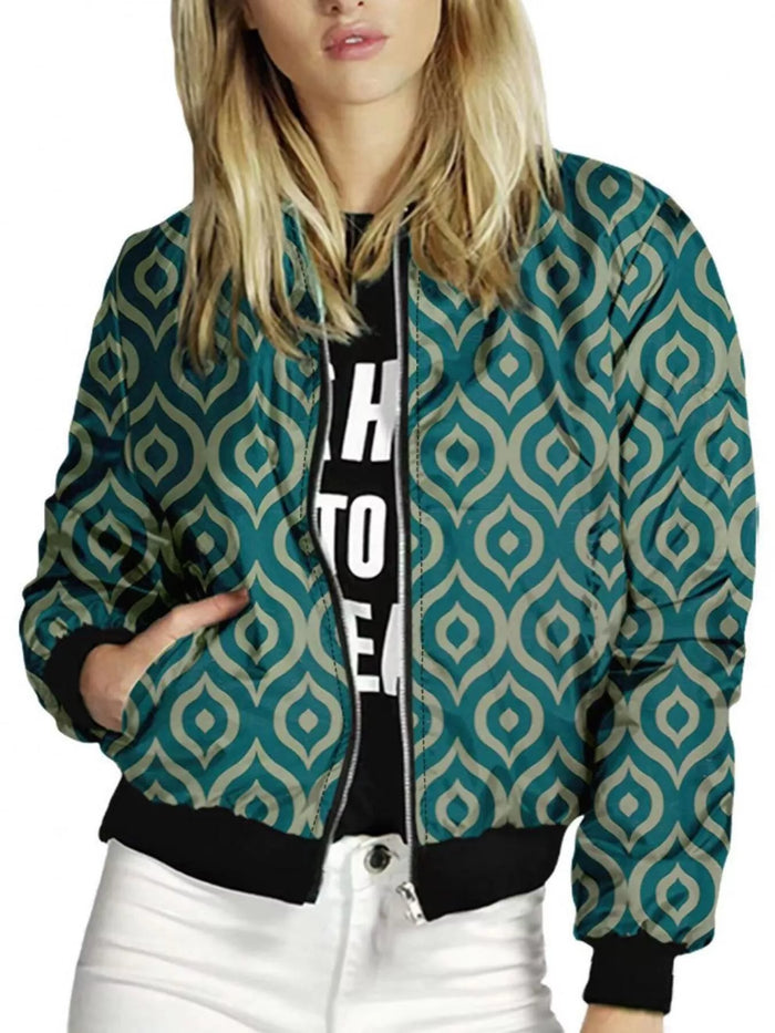 Zip Up Printed Jacket in Green