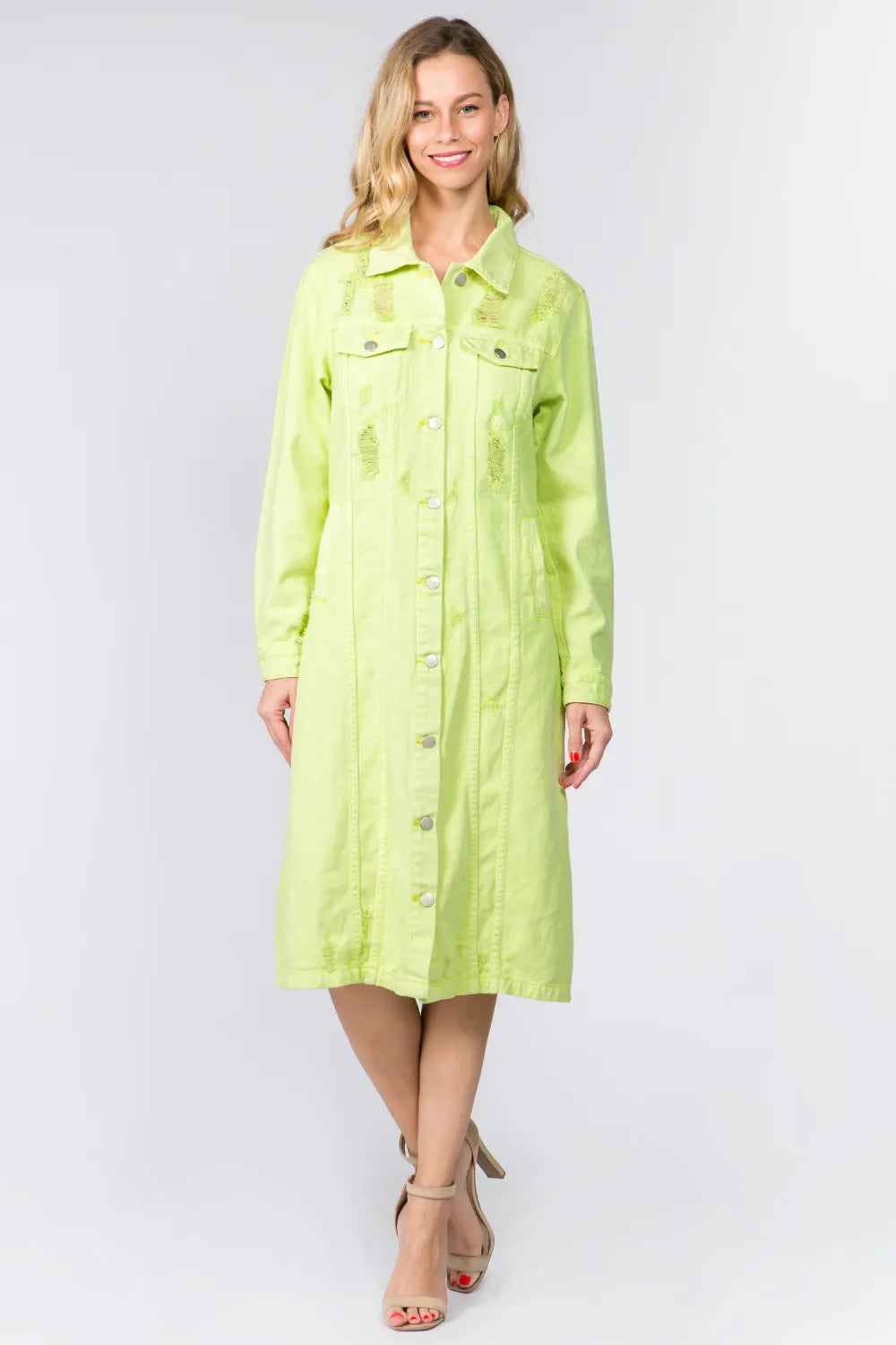 American Bazi Button Up Distressed Denim Dress - Lilixa.store