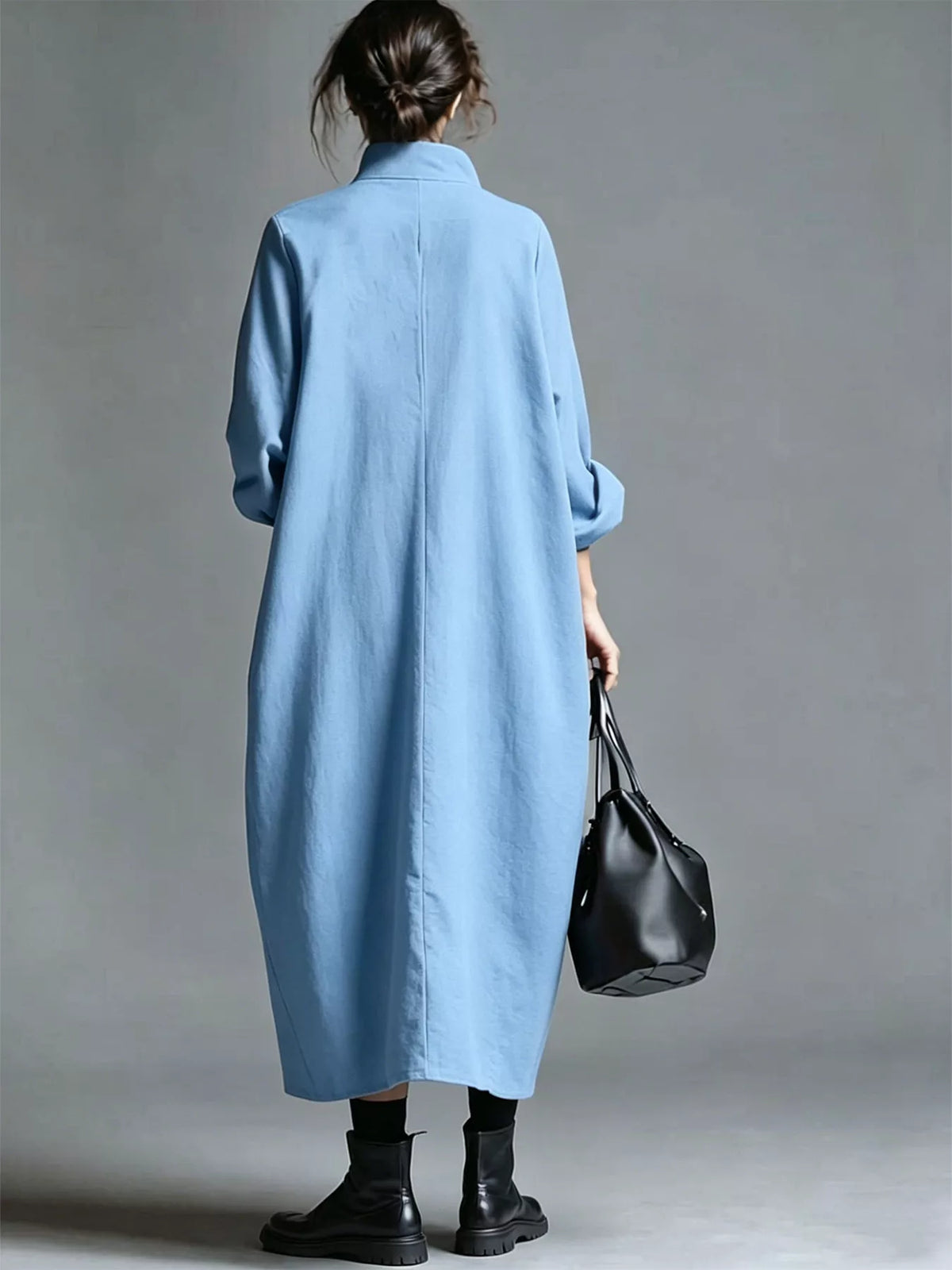Full Size Loose-Fit Mock Neck Midi Dress with Pockets Plus Size - Lilixa.store