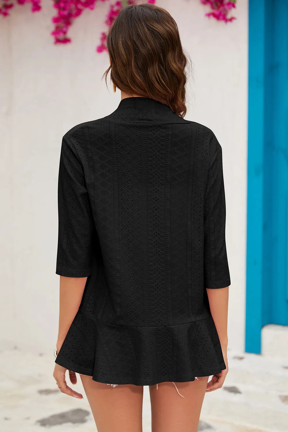 Eyelet Open Front Cardigan - Lilixa.store