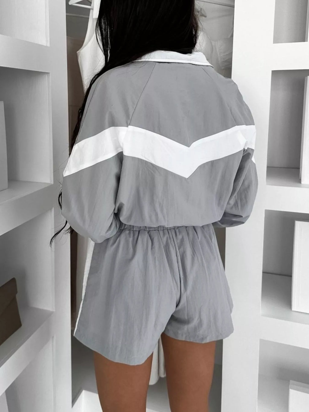Color Block Zip-Up Jacket and Shorts Two-Piece Set - Lilixa.store