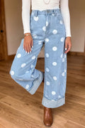 Polka Dot Ankle-Length Metal Button Casual Jeans - Lilixa.store
