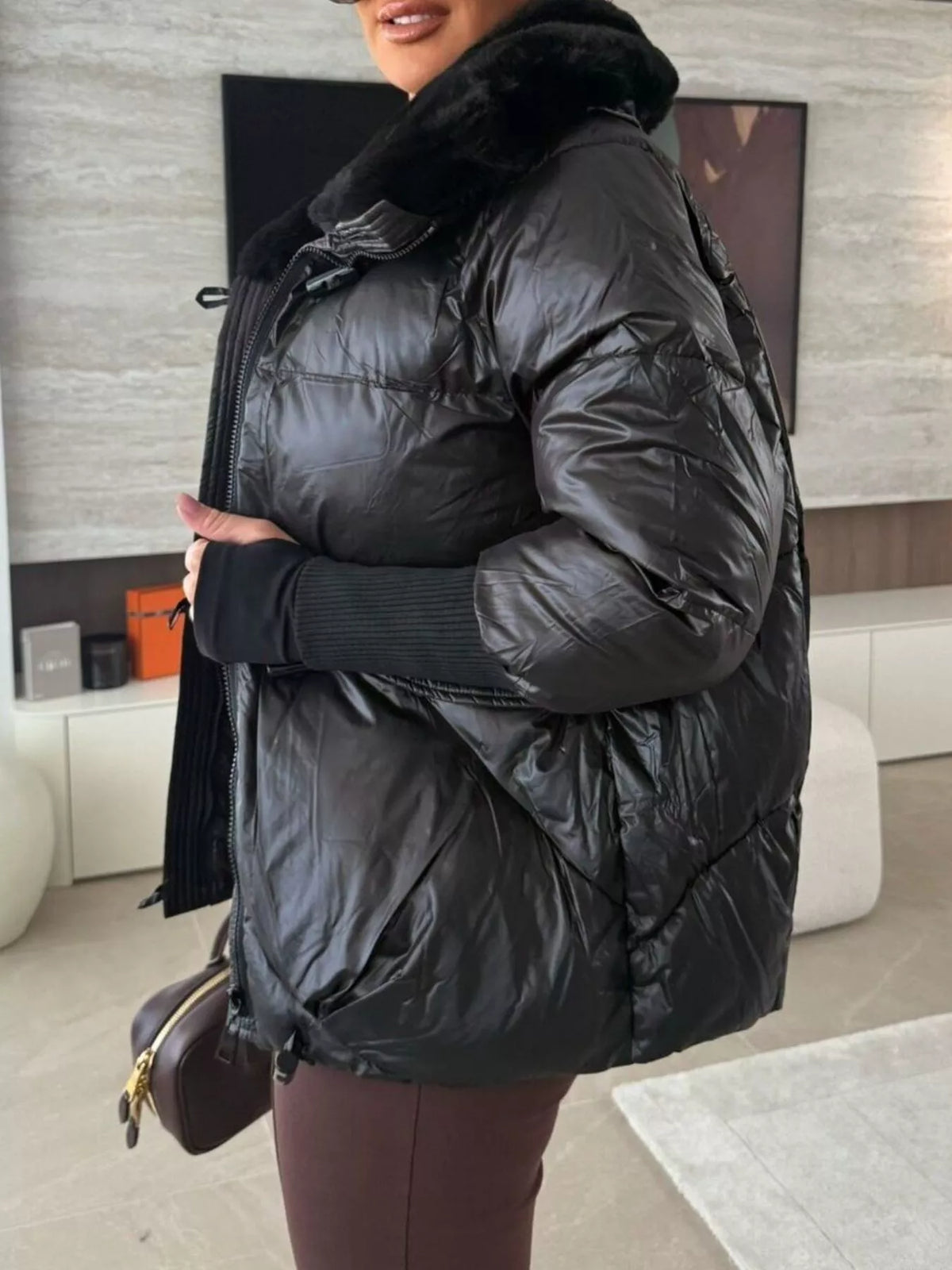 Fur Collar Padded Puffer Jacket, view 2
