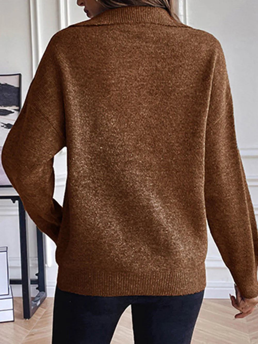 Half Zip Dropped Shoulder Sweater, view 8