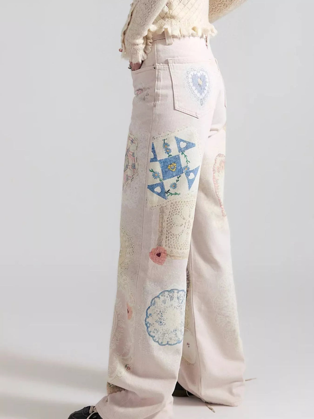 Printed Wide Leg Jeans - Lilixa.store