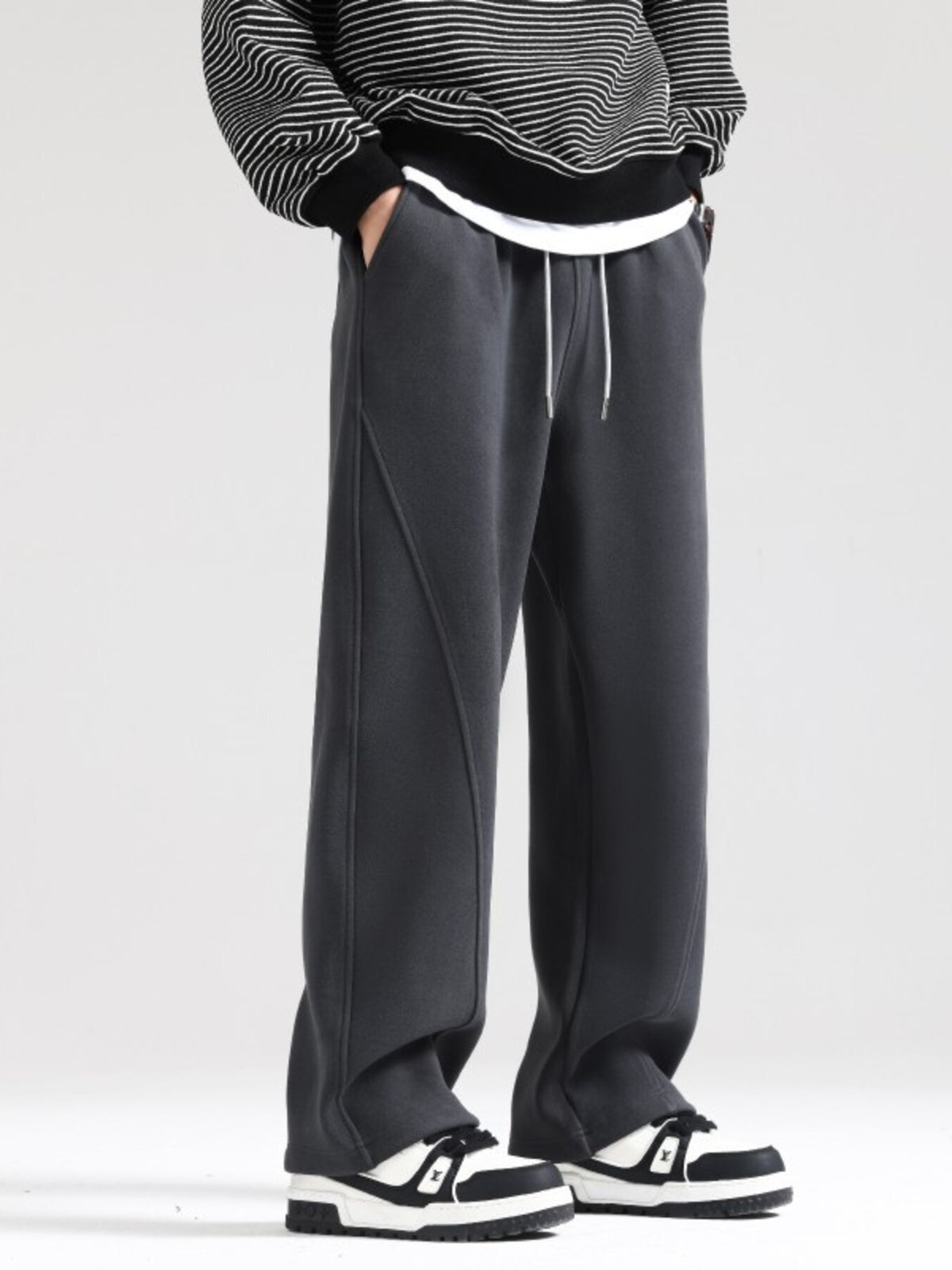 Men's Plus Size Wide Leg Casual Pants in Grey
