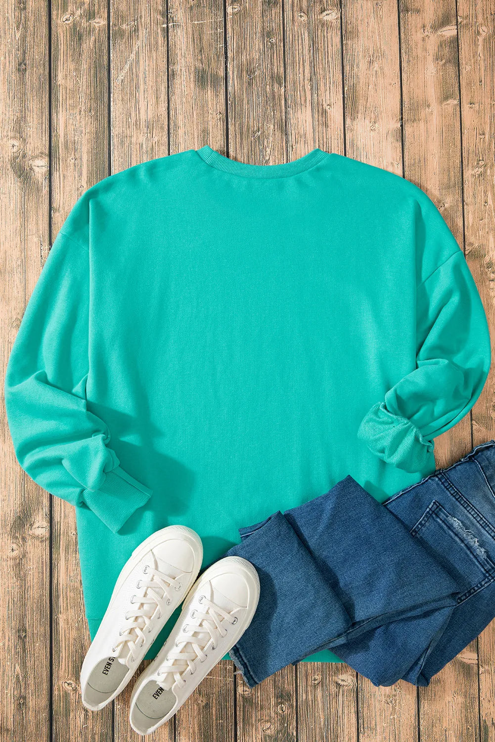 High-Low Round Neck Long Sleeve Sweatshirt - Lilixa.store
