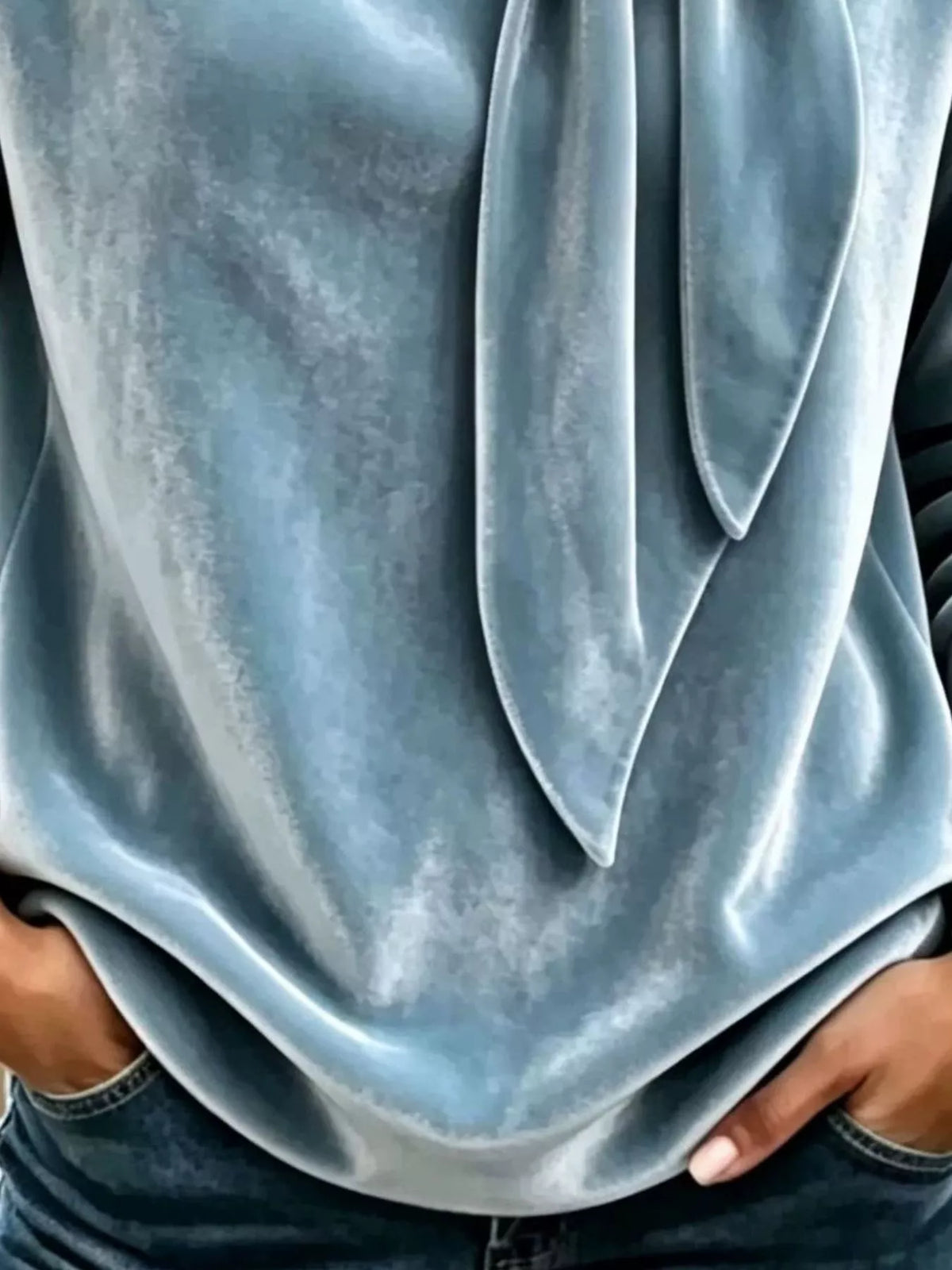 Velvet Tie Front Long Sleeve Sweatshirt - Lilixa.store