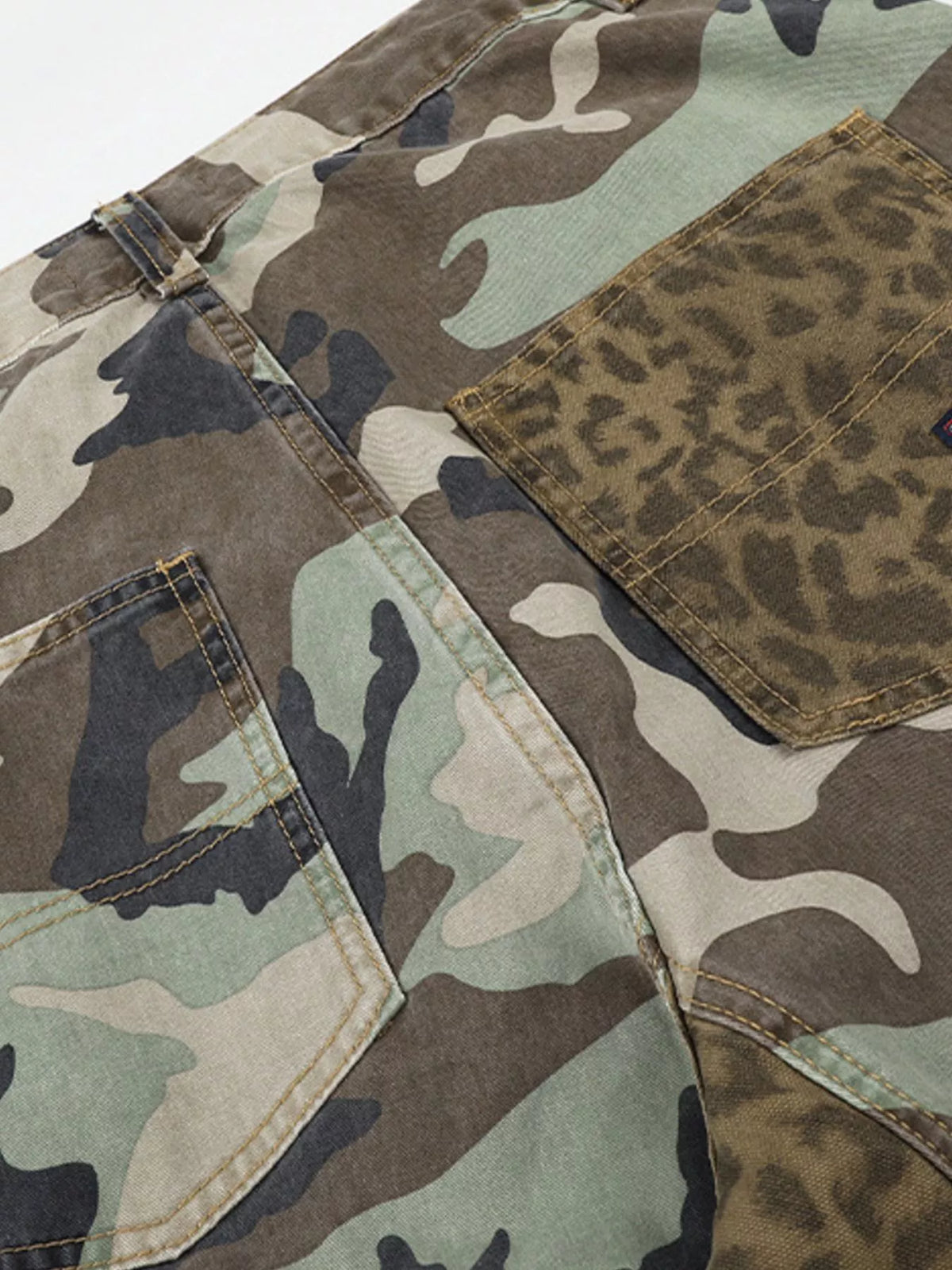 Men's Camouflage Leopard Patchwork Cargo Pants - Lilixa.store