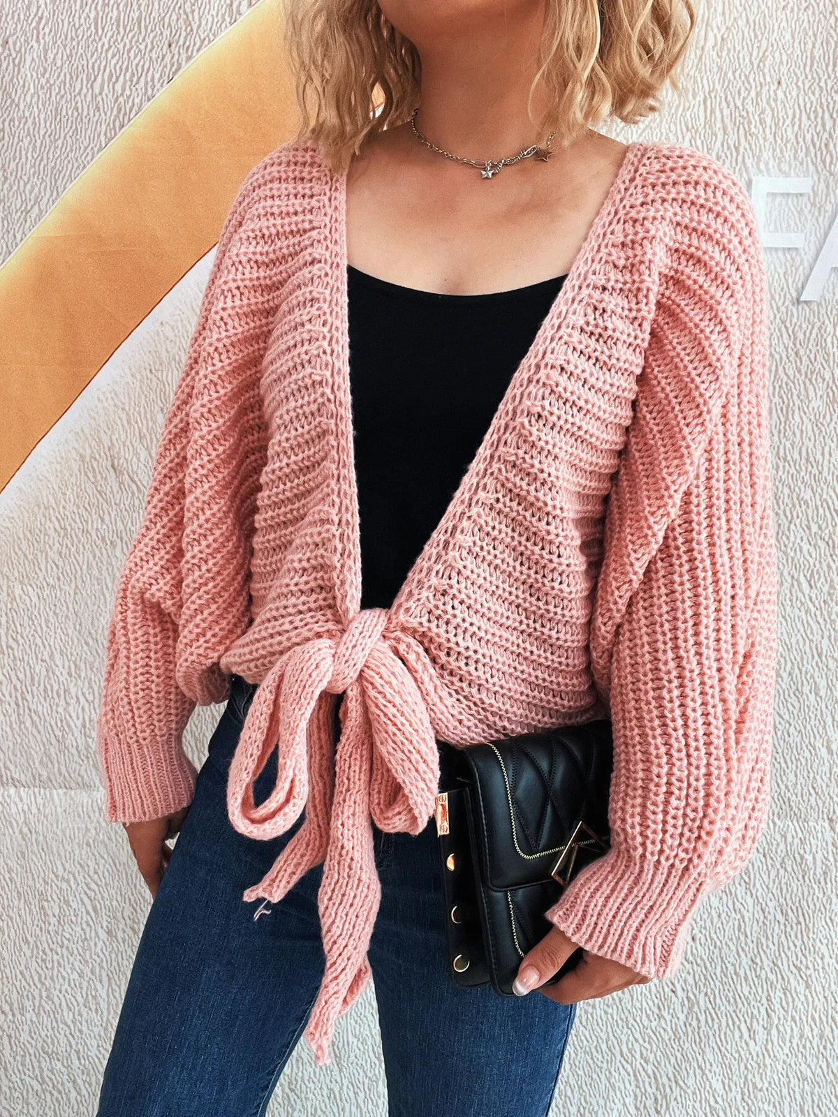 Tie Front Long Sleeve Cardigan - Lilixa.store