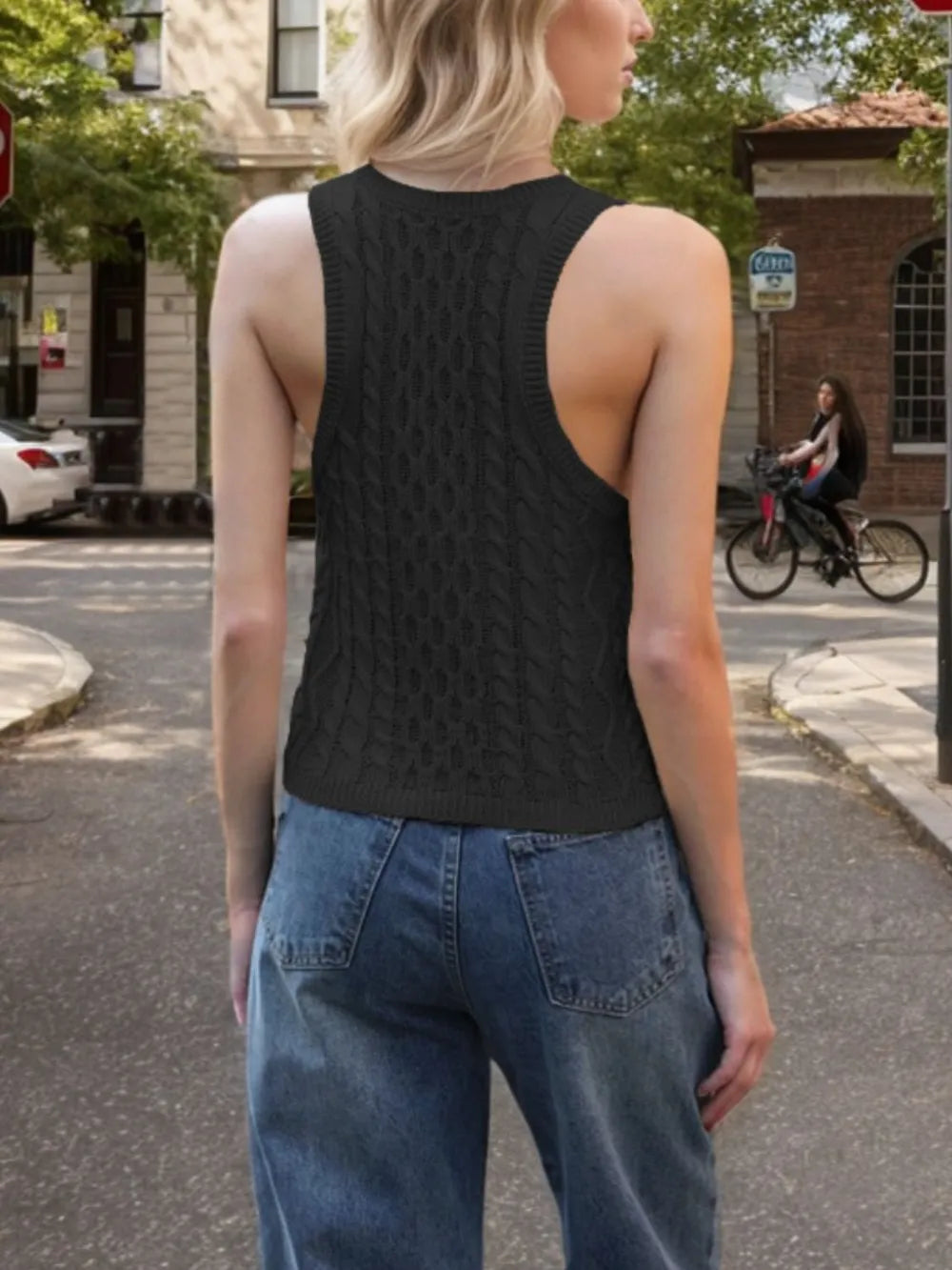 Cable-Knit V-Neck Knit Tank, view 9