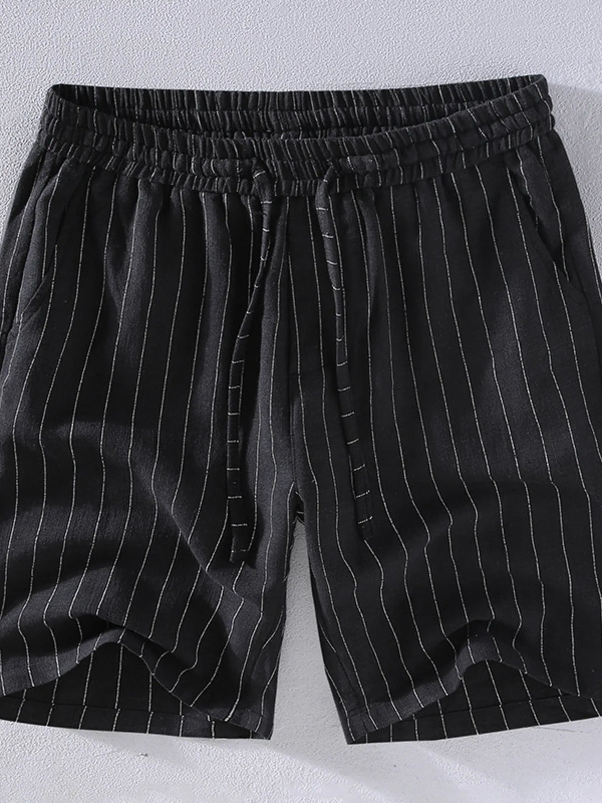 Men's Plus Size Striped Drawstring Shorts in Black