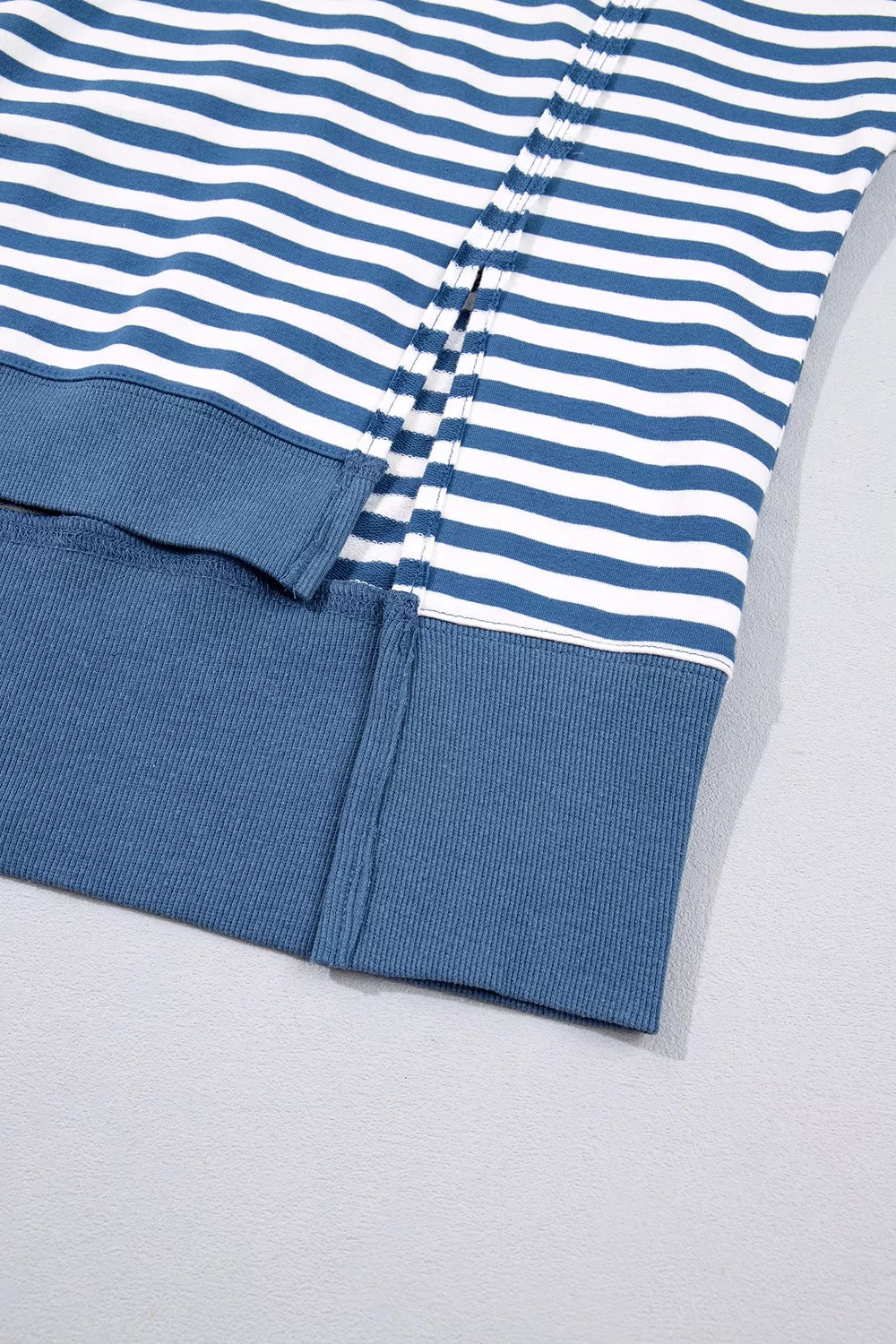 Stripe Color Block Trim Raw Seam Split Hem Loose Sweatshirt - Lilixa.store