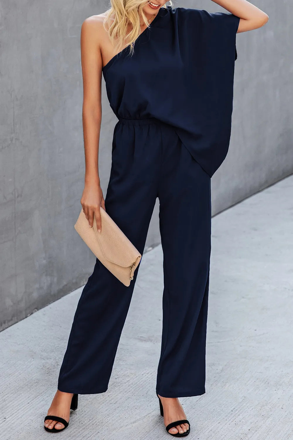 Single Shoulder Short Sleeve Jumpsuit - Lilixa.store
