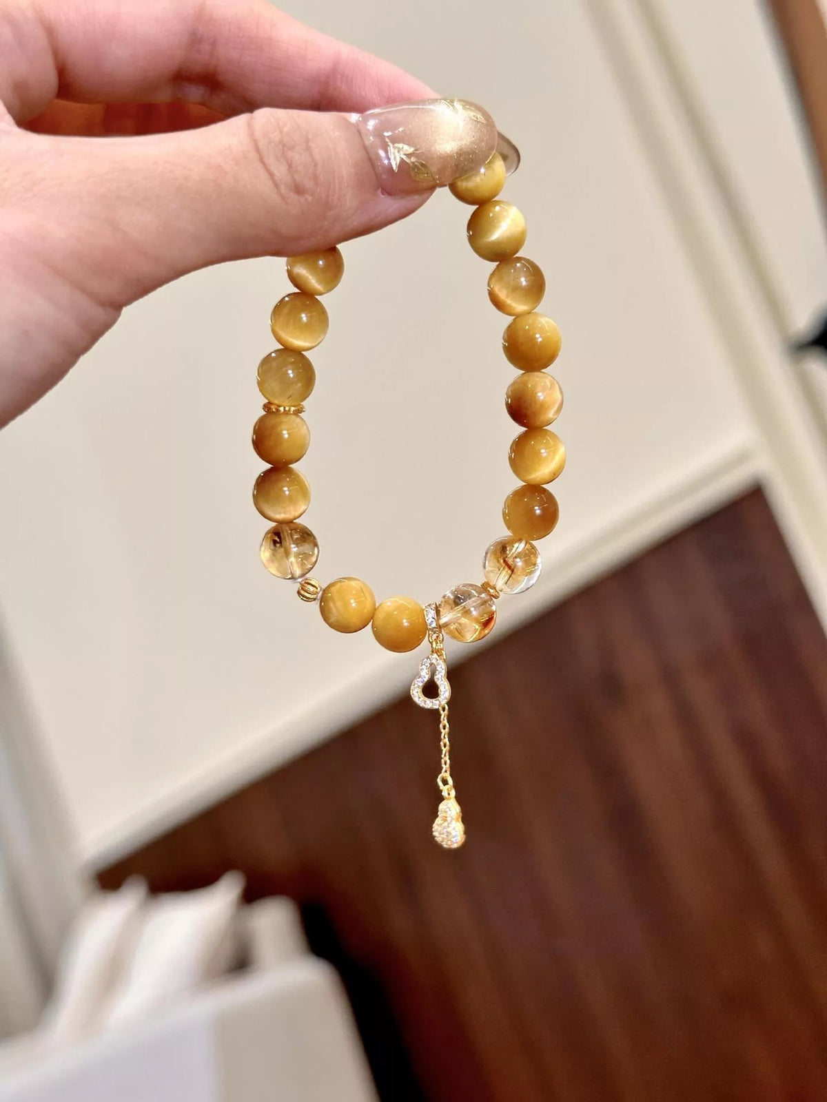 Tiger Eye Beaded Bracelet with Gourd Charm - Lilixa.store