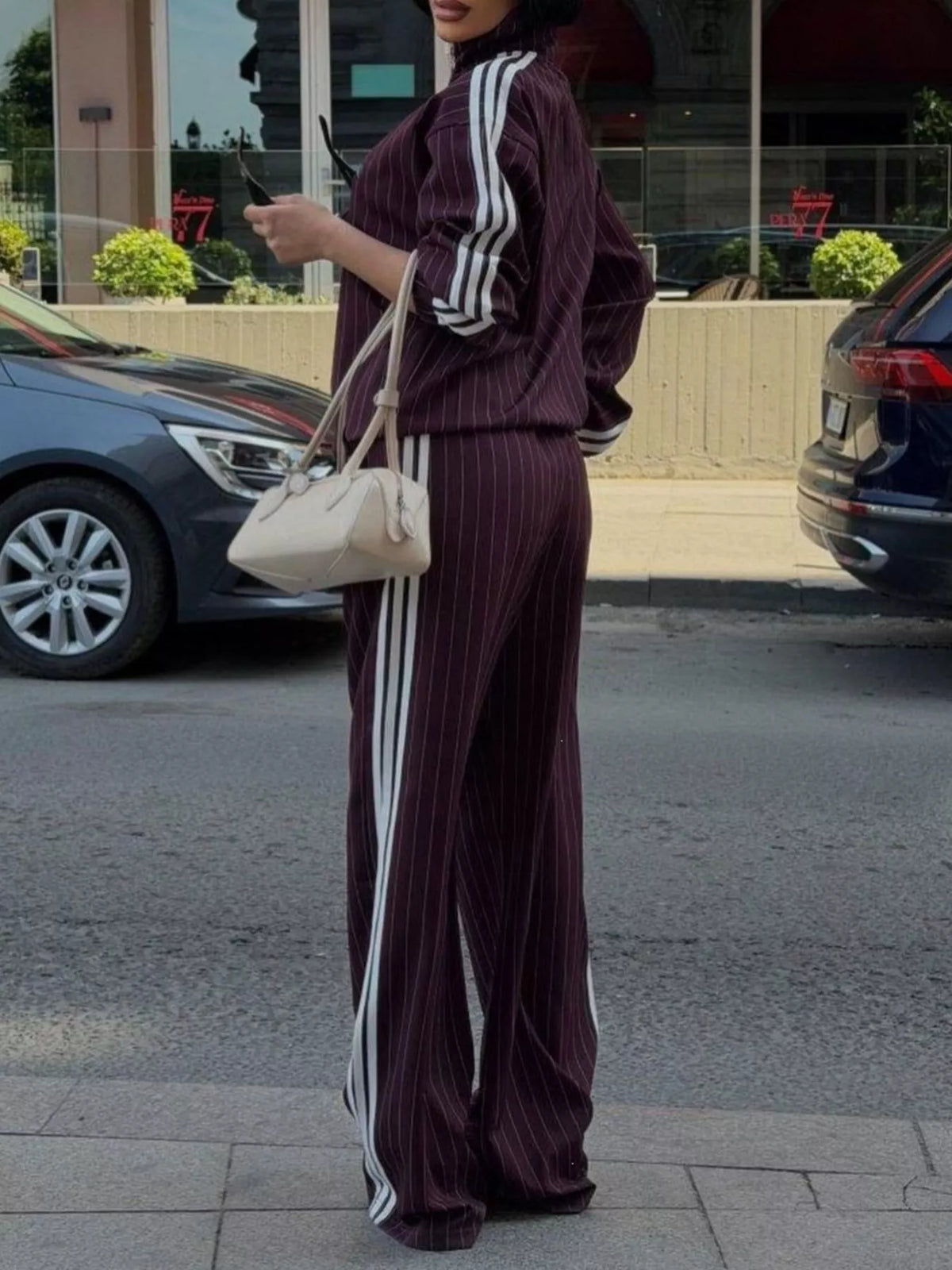 Side Stripe Zip Up Jacket and Pants Set - Lilixa.store