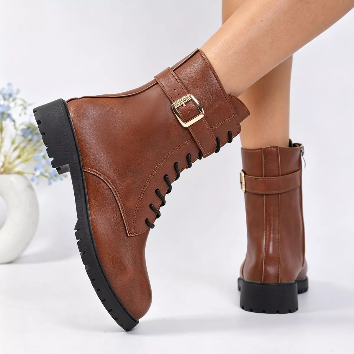 Round Toe Lace Up Boots - Lilixa.store