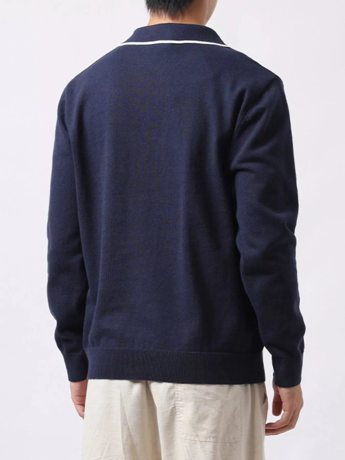 Men's Plus Size Long-Sleeve Contrast Trim Polo