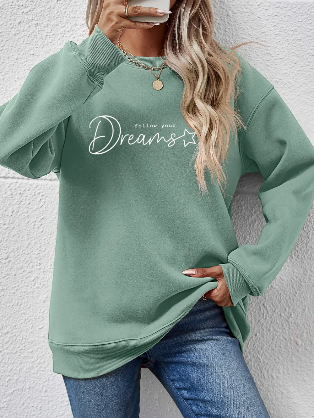 FOLLOW YOUR DREAMS Graphic Sweatshirt in Sage
