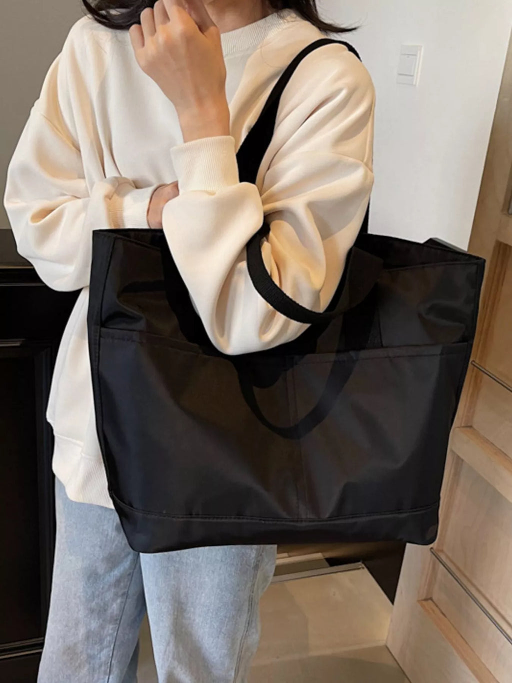 Oxford Cloth Shoulder Bag in Black, view 4
