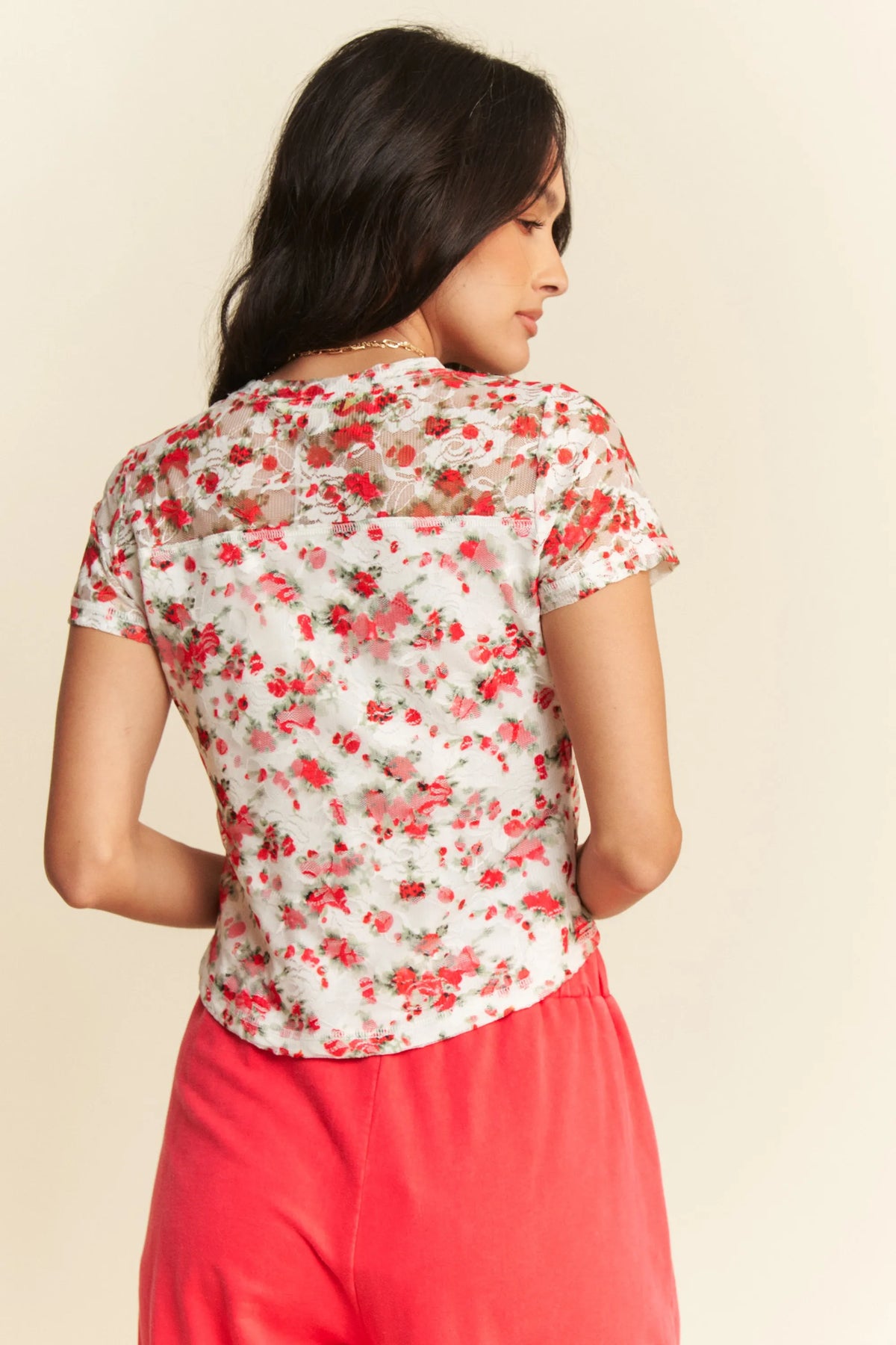 Davi & Dani Ribbon Short Sleeve Layered Mesh Top - Lilixa.store