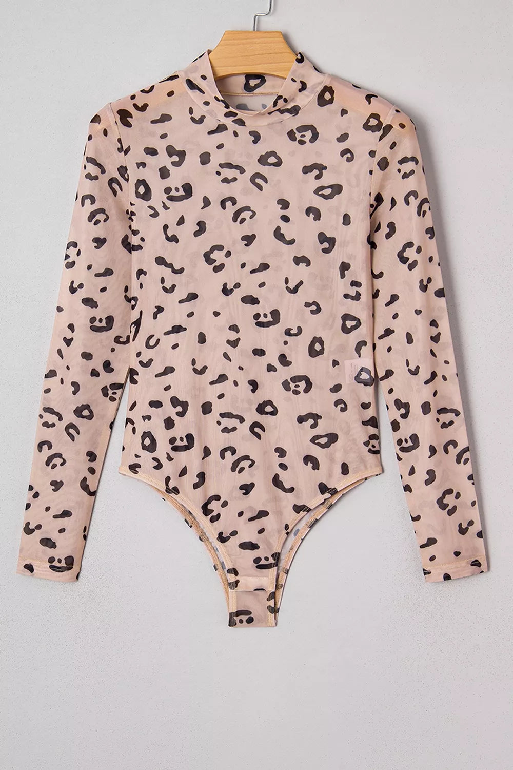 Mock Neck Sheer Mesh Leopard Long Sleeve Bodysuit - Lilixa.store