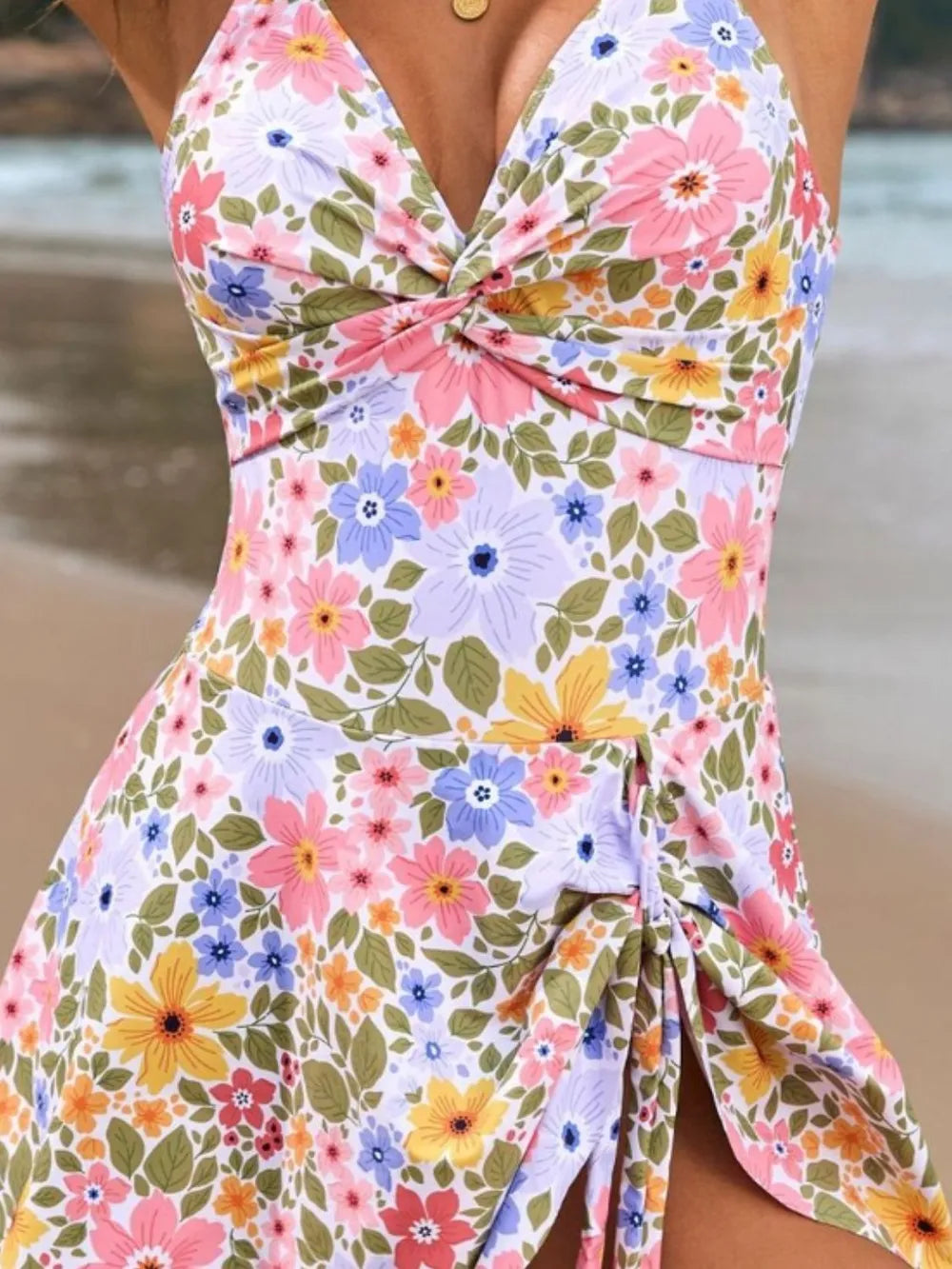 Twisted Front Crisscross Double Spaghetti Strap One-Piece Swimwear, view 7
