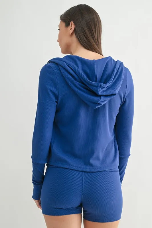 MONO B Ribbed Long Sleeve Hoodie, view 3