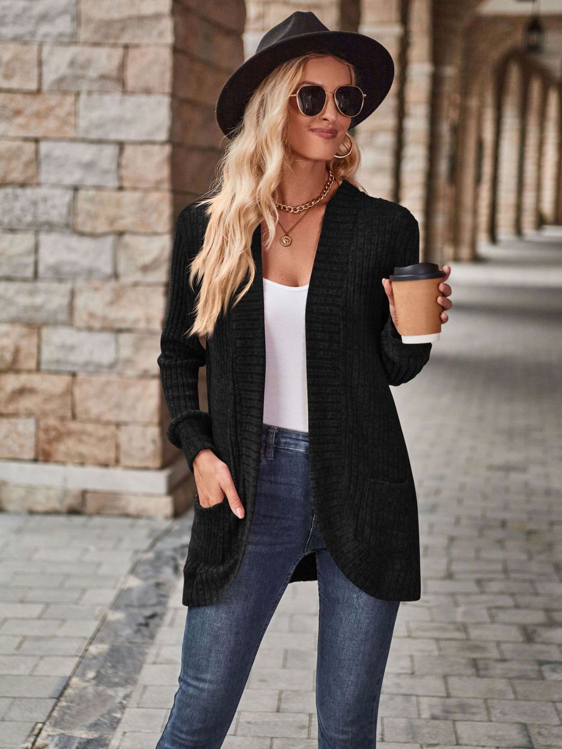Open Front Cardigan with Pockets - Lilixa.store
