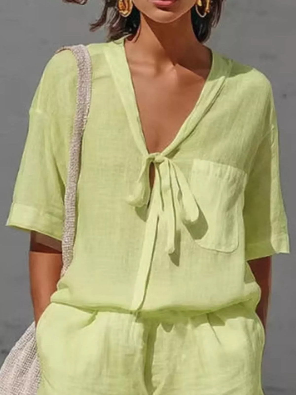 Tie-Front Half Sleeve Shirt and Shorts Set, view 3