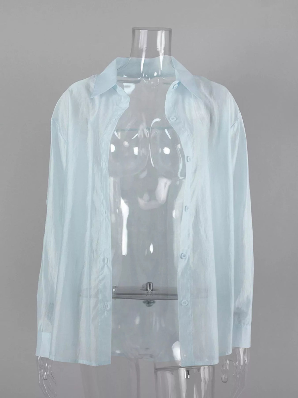 Sheer Oversized Button-Up Shirt, view 12