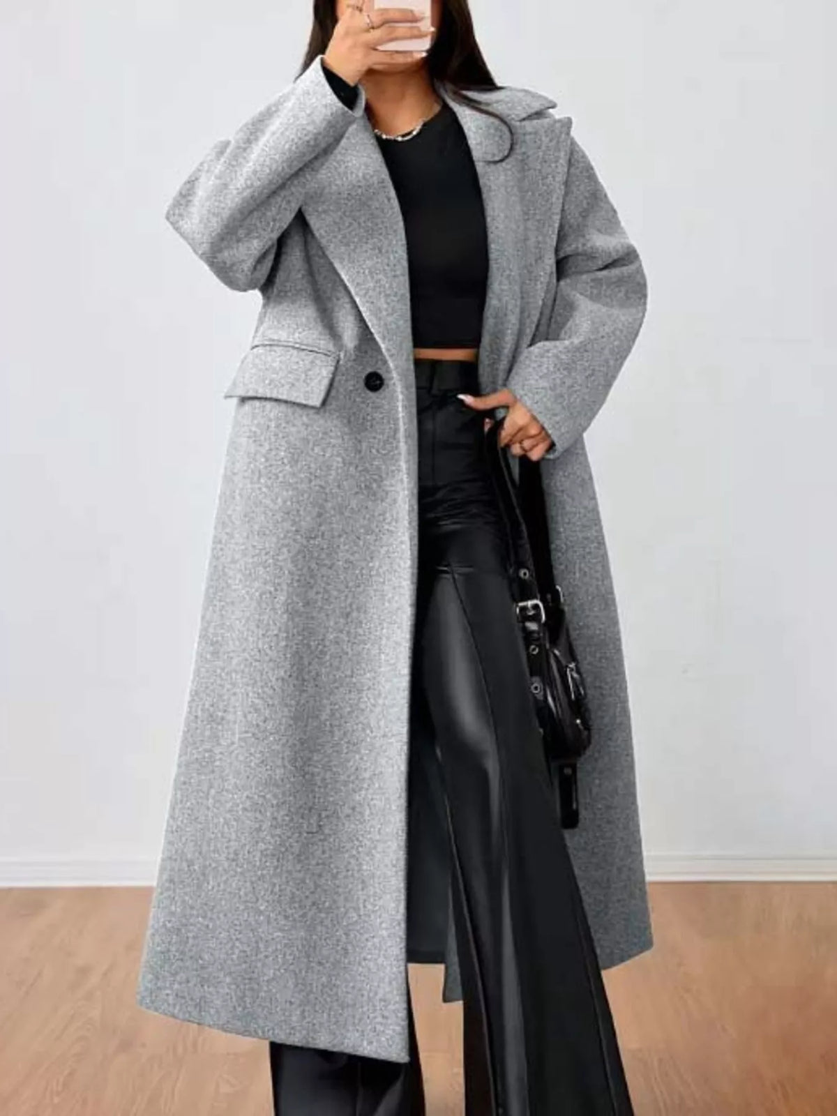 Wool-Blend Longline Overcoat in Gray