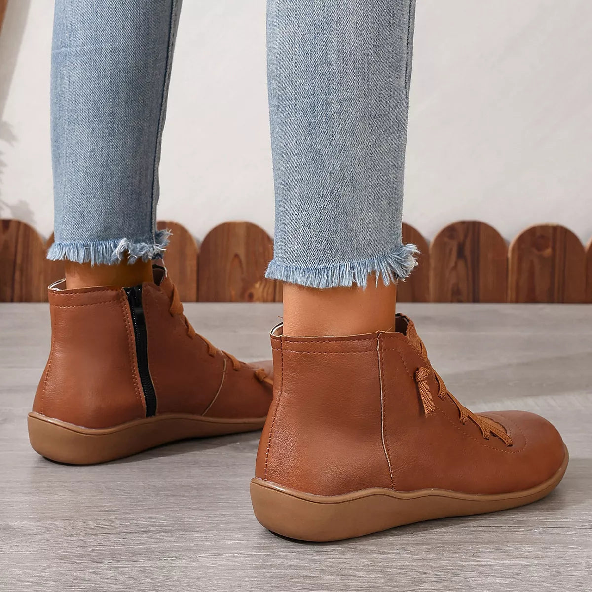 Lace-Up Faux Leather Ankle Boots - Lilixa.store