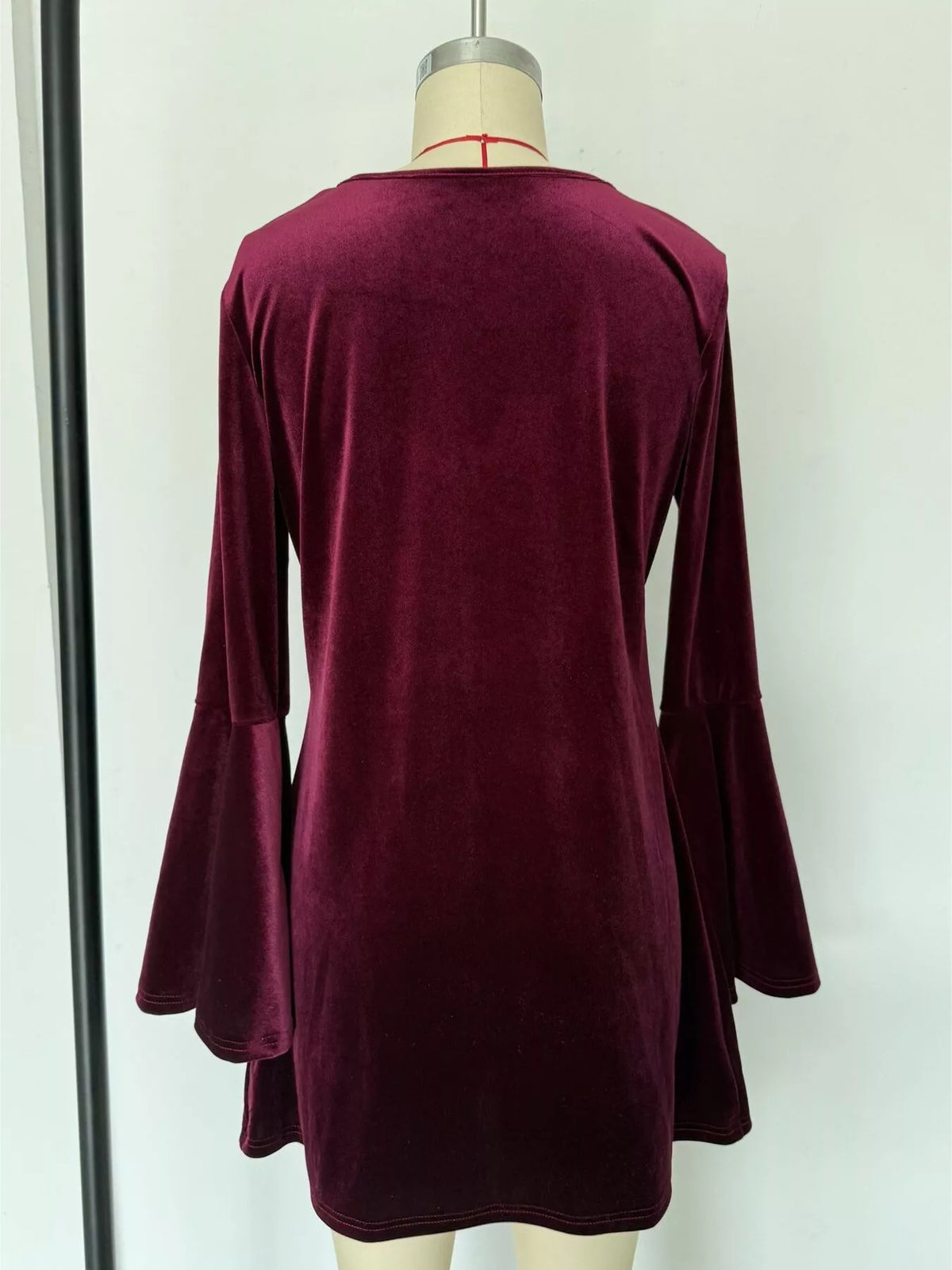 Velvet Flare Sleeve Mini Dress - Lilixa.store