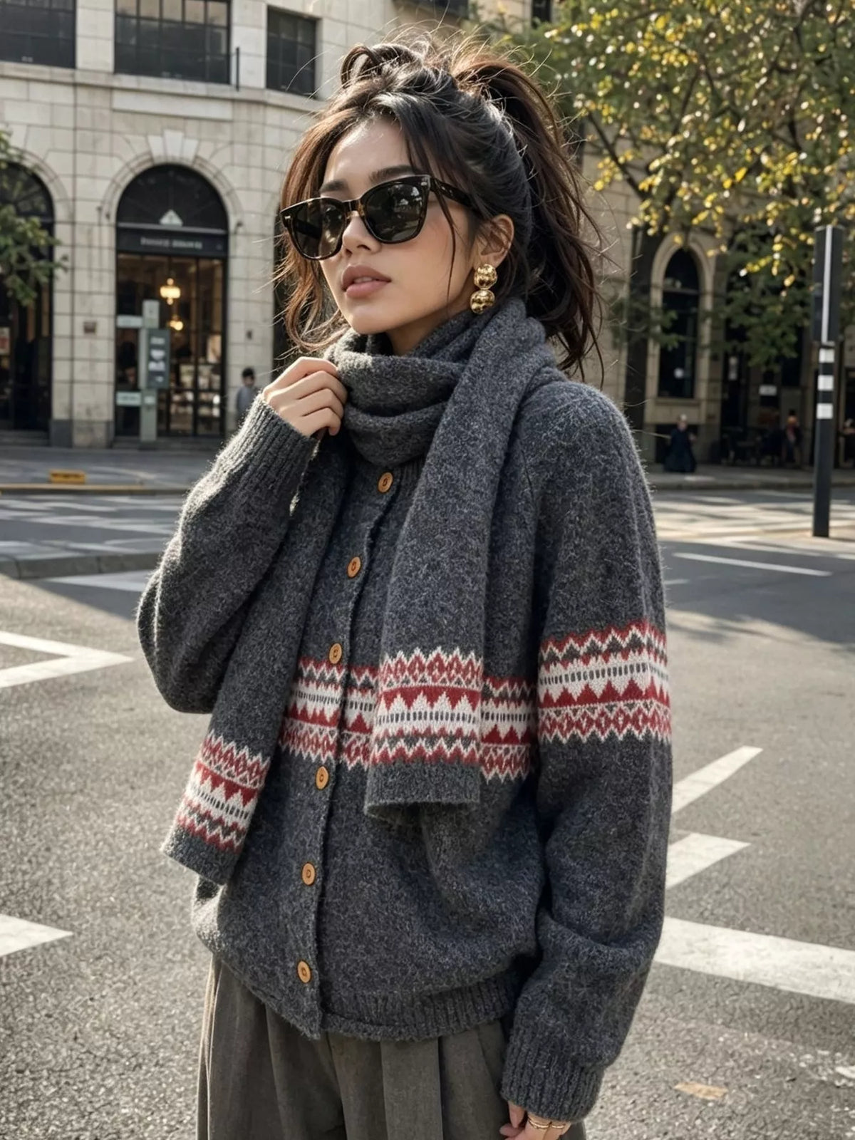 Geometric Button Down Knit Cardigan, view 16