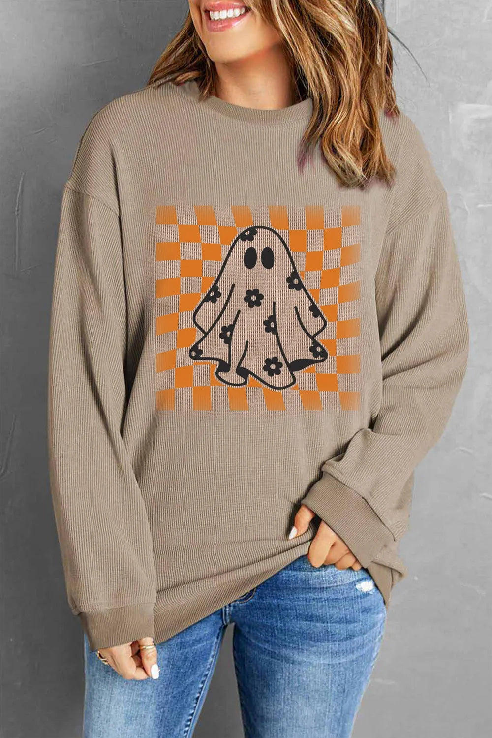 Ghost Round Neck Long Sleeve Sweatshirt - Lilixa.store