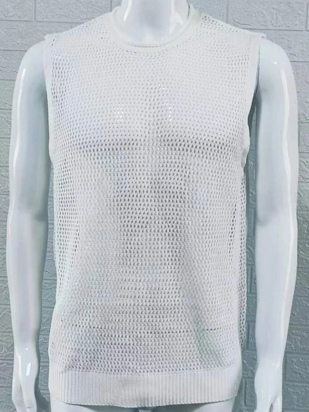 Men's Openwork Round Neck Sleeveless Knit Top - Lilixa.store