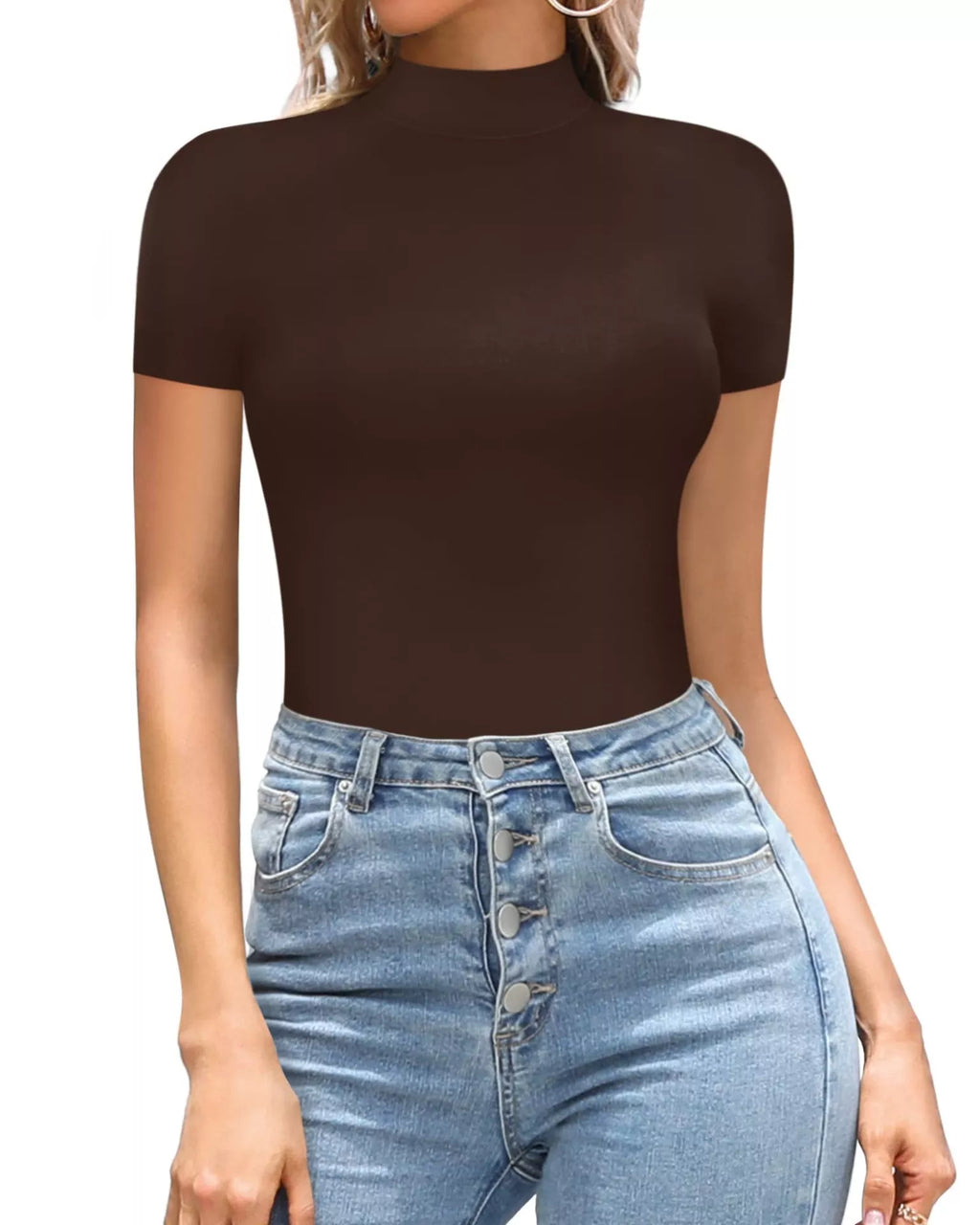 Mock Neck Short Sleeve Bodysuit - Lilixa.store