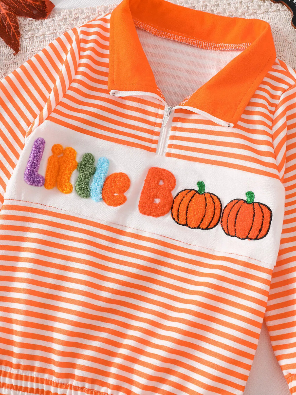 Children's Little Boo Halloween Striped Quarter-Zip Sweatshirt - Lilixa.store