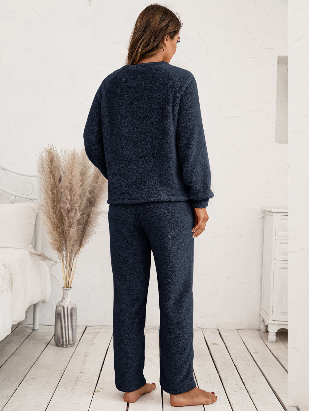 Ivy Lane Teddy Long Sleeve Top and Pants Lounge Set - Lilixa.store