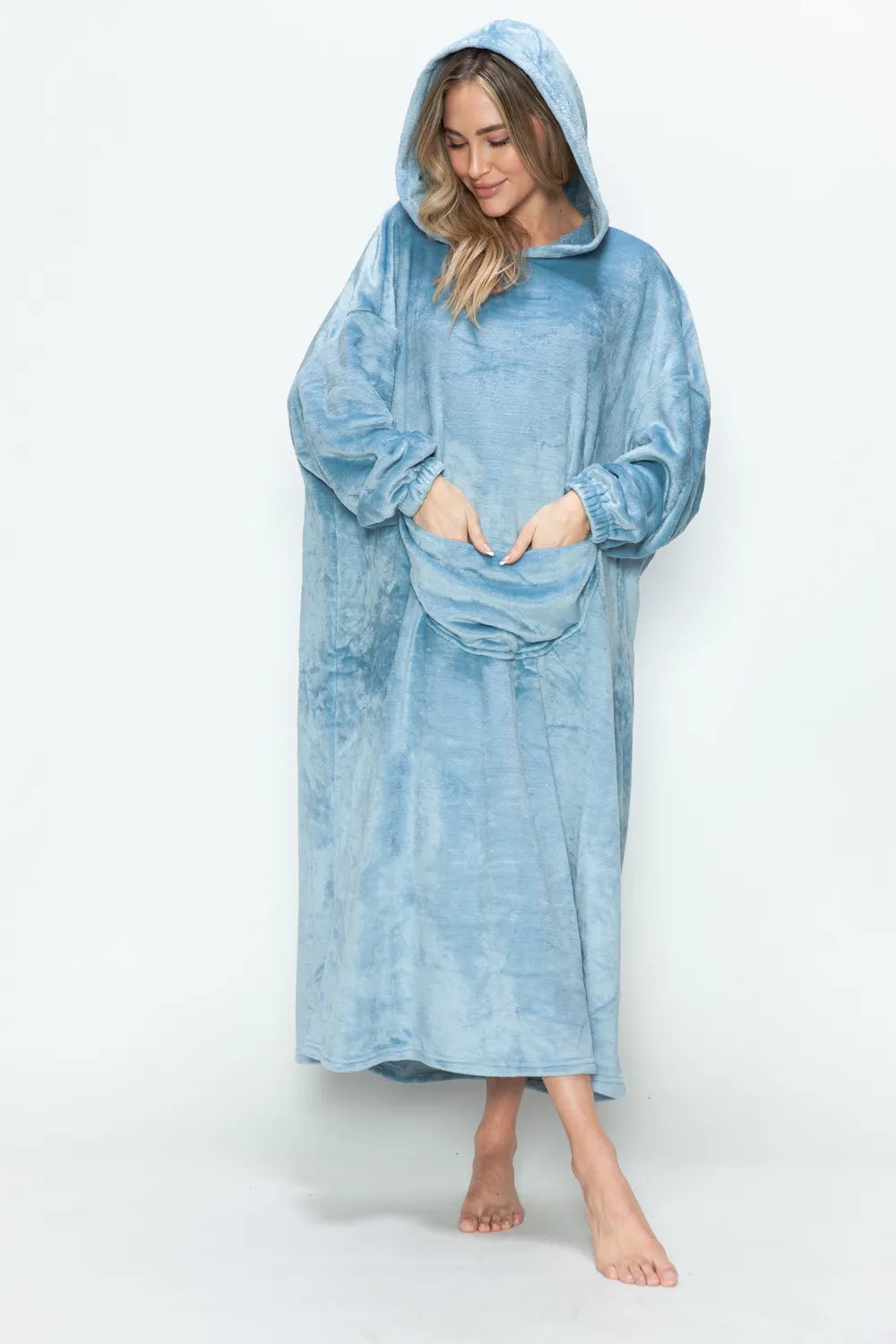 Double Take Full Size Pocketed Hooded Midi Lounge Dress - Lilixa.store