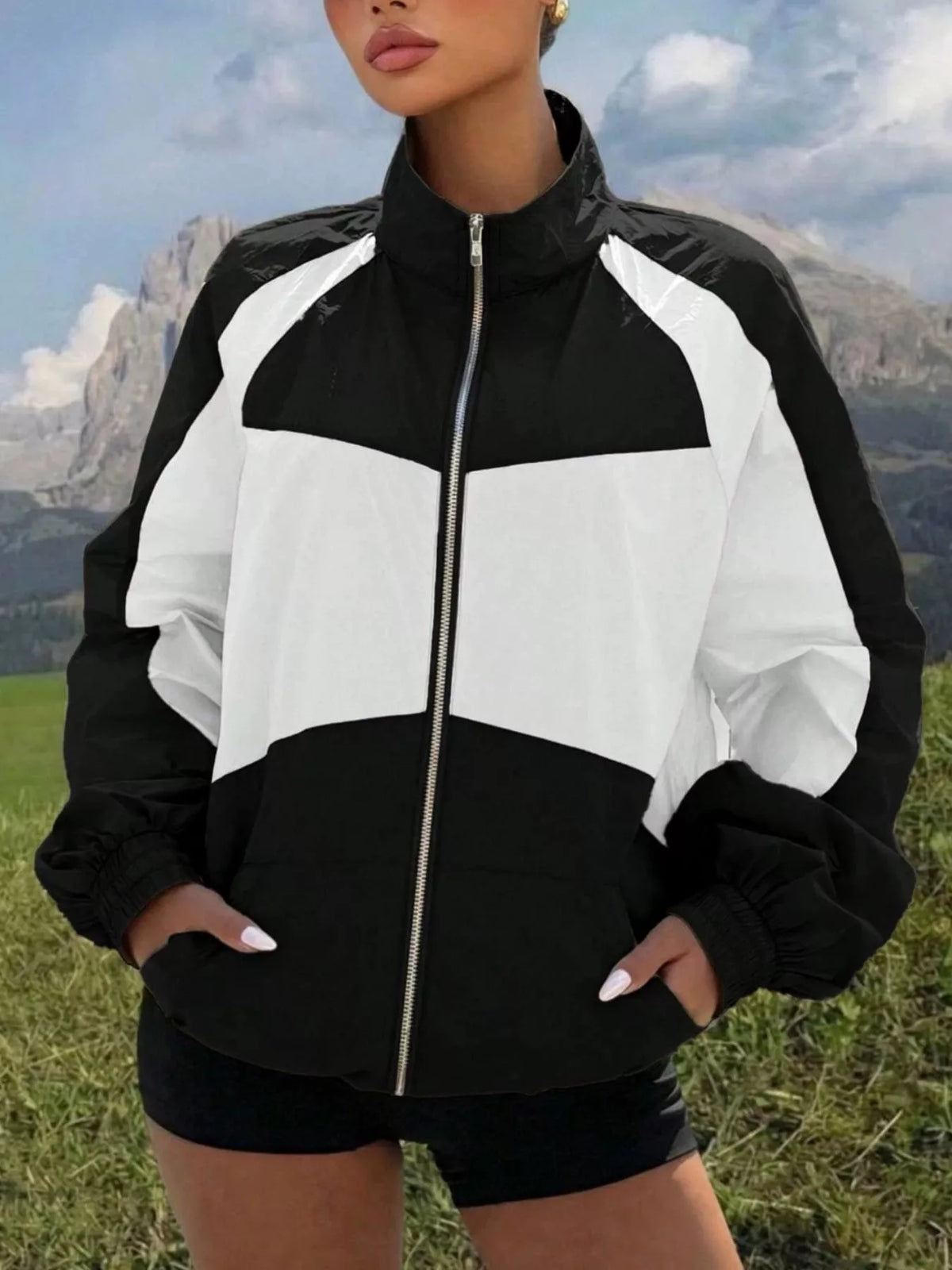 Color Block Zip-Up Jacket - Lilixa.store