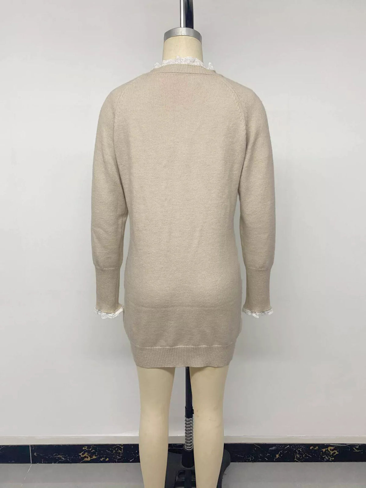 Cable Knit Raglan Sleeve Sweater Dress in Khaki, view 8