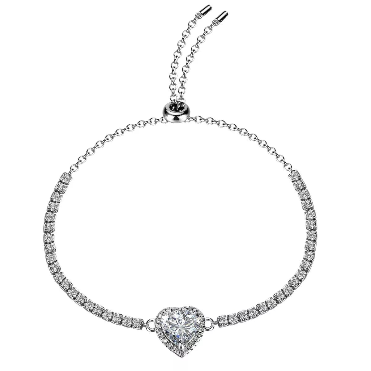 2 Carat 925 Sterling Silver Moissanite Chain Heart Bracelet - Lilixa.store