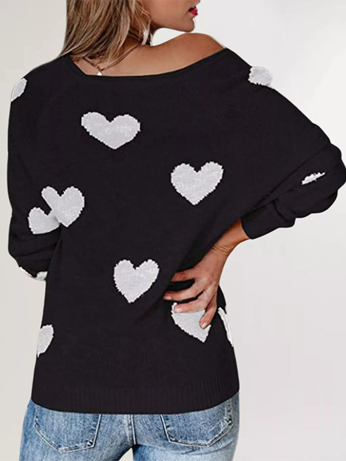 Heart Pattern V-Neck Sweater