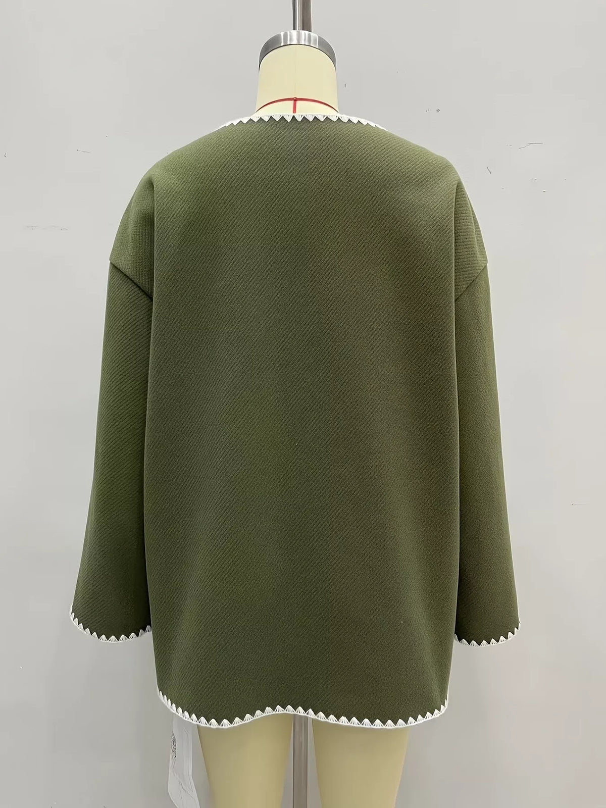 Contrast Trim Button-Front Outerwear in Army Green, view 8