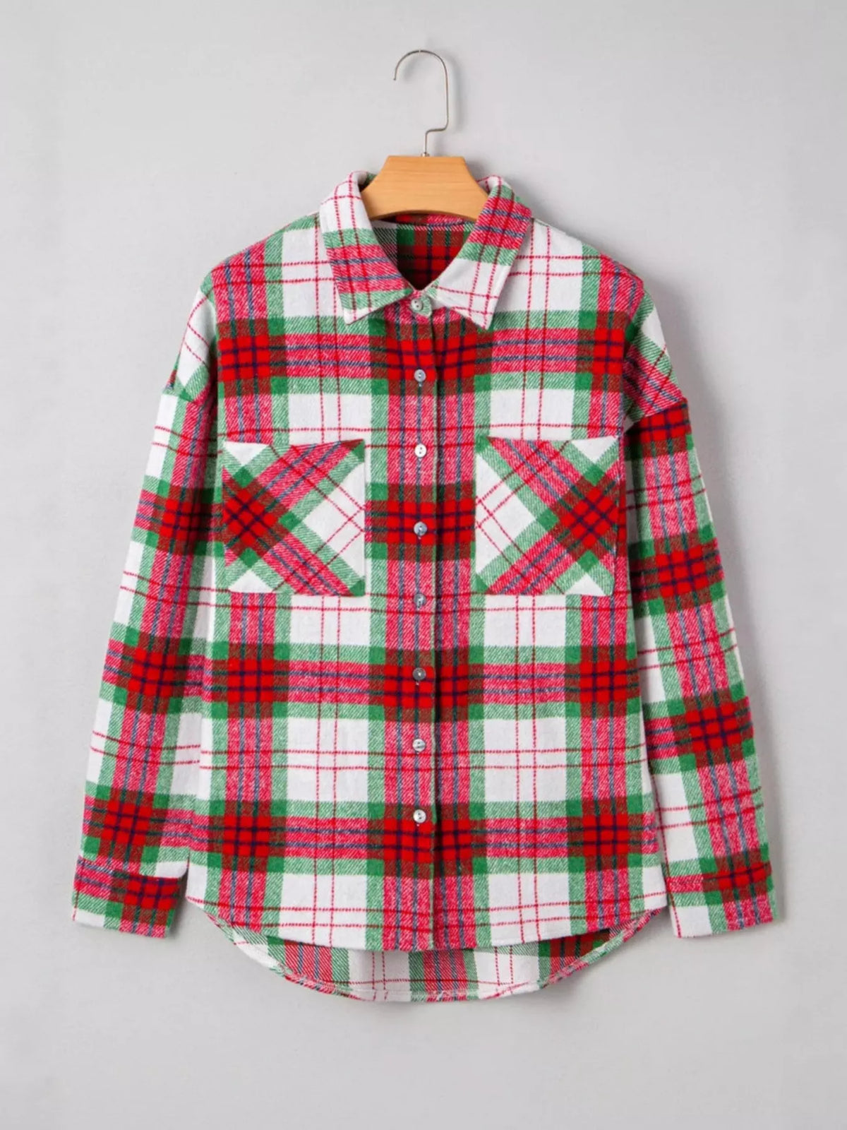 Plaid Button-Down Long Sleeve Shacket, view 2