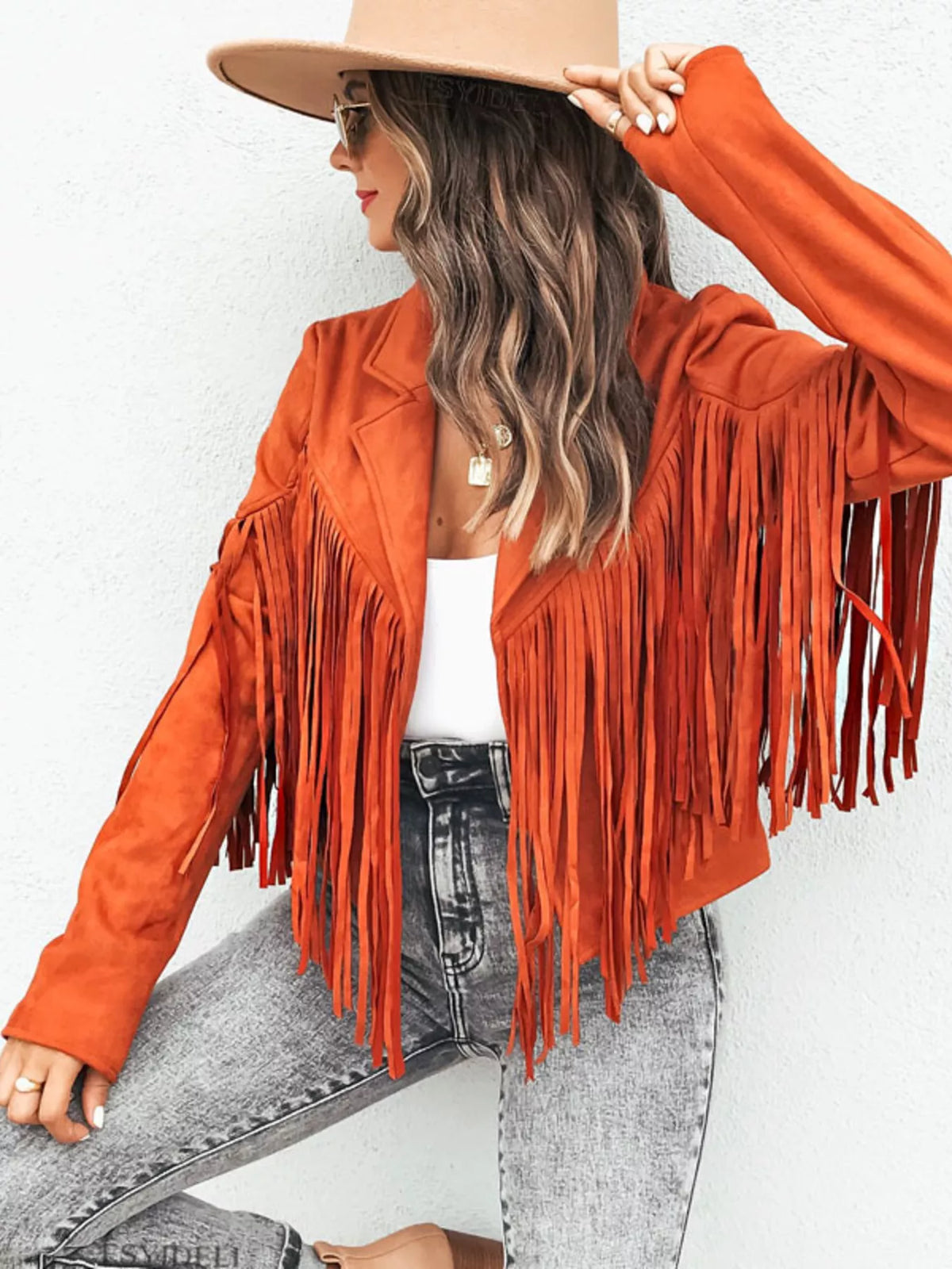 Fringe Open Front Cropped Jacket, view 7