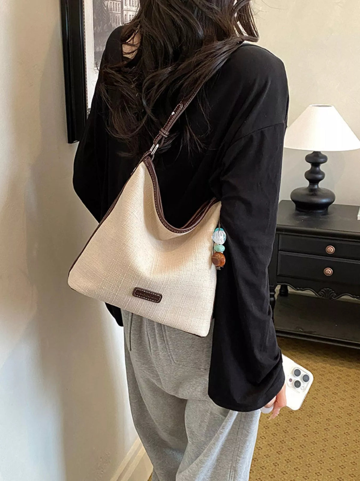 Casual Shoulder Bag with Decorative Charm - Lilixa.store